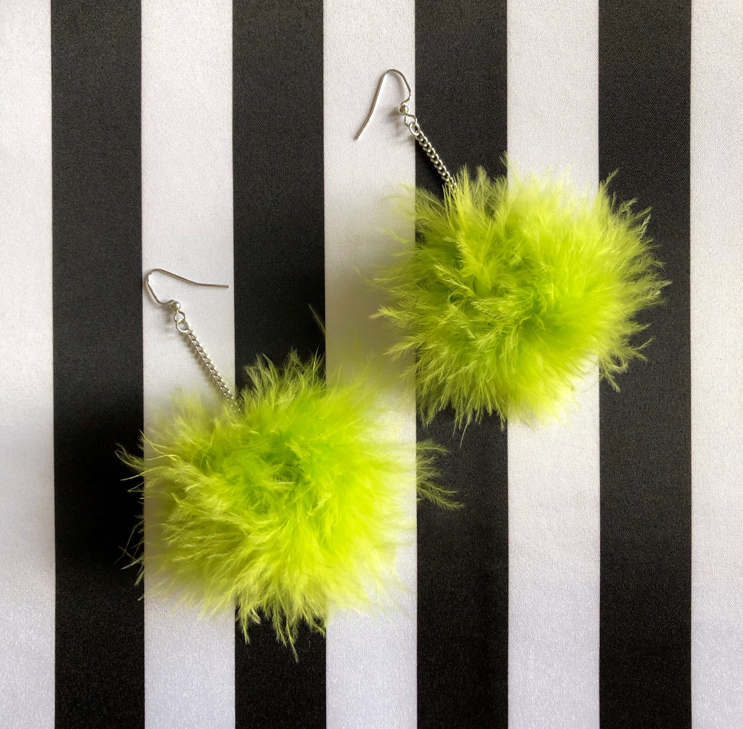 Lime Green Fluffy Earrings