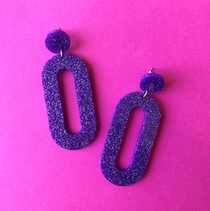 Sparkly Purple Oval Earrings