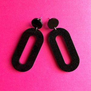 Sparkly Black Oval Earrings